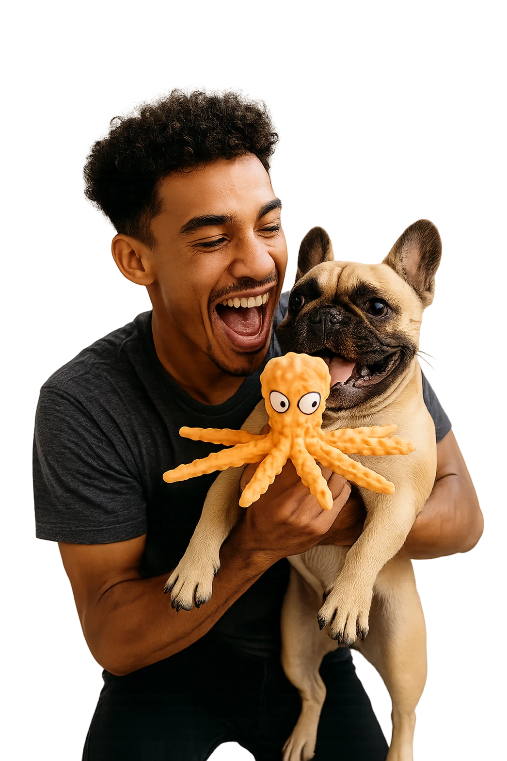 Persona feliz con perro y juguete